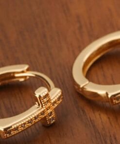 18k gold hoop earrings with crown cross charm – luxurious and stylish