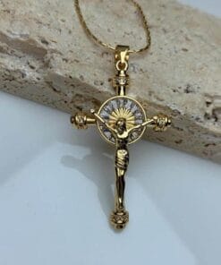 Best seller dual charm crucifix and miraculous medal necklace