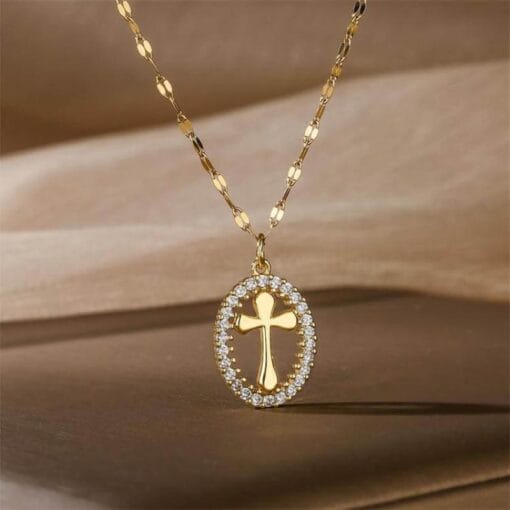 Best seller white gold crystal cross necklace – Luminous Faith design