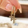Lightweight cross drop earrings in gold or silver with holy protection