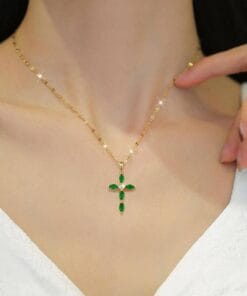 Divine cross necklace with green pendant – unique and beautiful