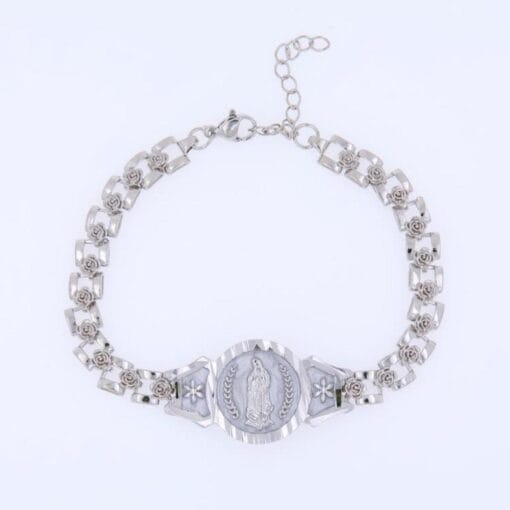 White Gold Virgin Mary bracelet – elegant 18K gold plated piece for spiritual connection