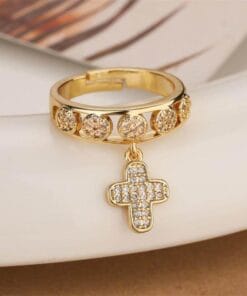 Adjustable crystal cross ring with divine protection