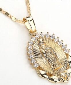 Majestic Virgin Mary pendant necklace in gold and silver