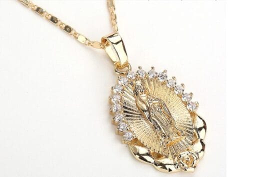 Majestic Virgin Mary pendant necklace in gold and silver