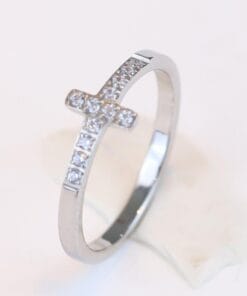 Elegant titanium steel cross ring with sparkling rhinestones and spiritual protection