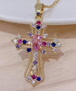 Golden Glow crystal cross necklace with spiritual protection