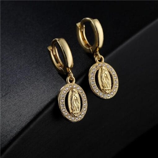 Heavenly Grace Virgin Mary earrings with elegant gold finish