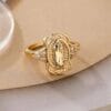 Adjustable Virgin Mary ring with oval portrait and divine protection