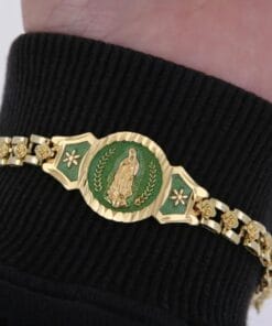 Pink-accented Virgin Mary bracelet – spiritual protection in 18K gold plated style
