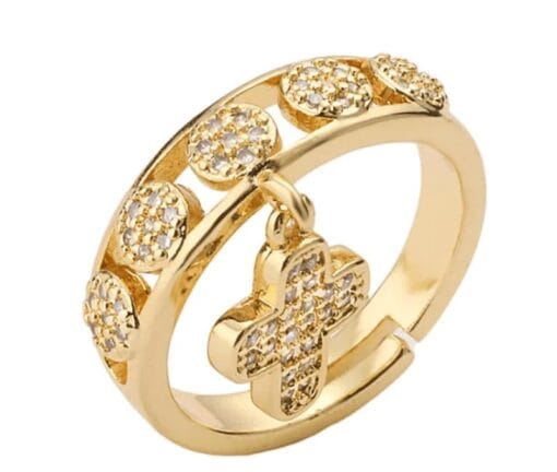 Elegant faith ring with sparkling crystals and cross symbol