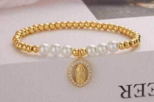 Pearl bead bracelet version two worn on wrist – stylish and graceful