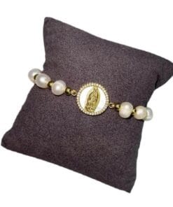 Unique beaded bracelet with Virgin Mary and pearls for faith protection