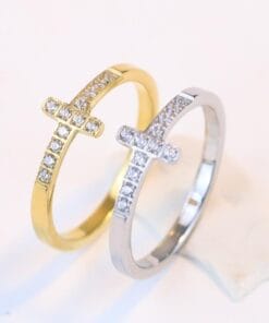 Unique cross rhinestone ring symbolizing faith and guardianship