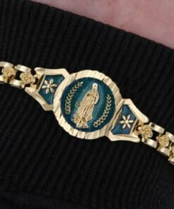 Virgin Mary bracelet with 18K gold finish and blue accent – divine faith jewelry