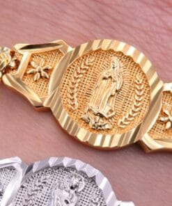 Gold Virgin Mary bracelet with elegant engraved charm