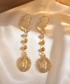 18K gold finish Virgin Mary earrings with divine beauty