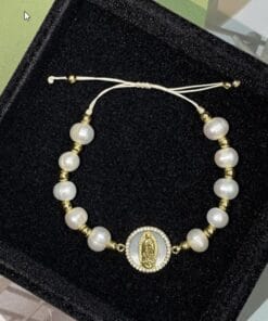 Elegant Virgin Mary freshwater pearl bracelet with spiritual protection