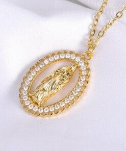 Vintage Virgin Mary pendant necklace in gold finish – elegant religious jewelry