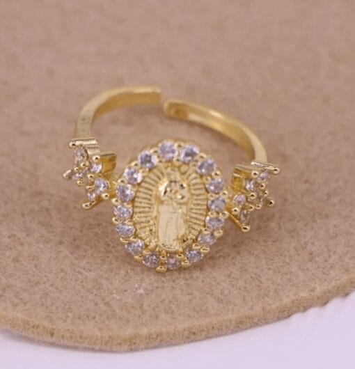 Faith ring featuring Blessed Mary in stylish sacred form