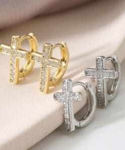 ✨ Crystal Cross Earrings for Protection – Gold or Silver, Radiating Divine Power & Light