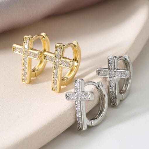 ✨ Crystal Cross Earrings for Protection – Gold or Silver, Radiating Divine Power & Light
