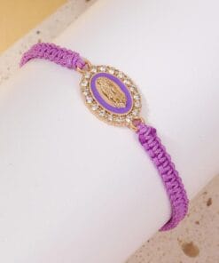 Purple Virgin Mary charm bracelet symbolizing peace and faith