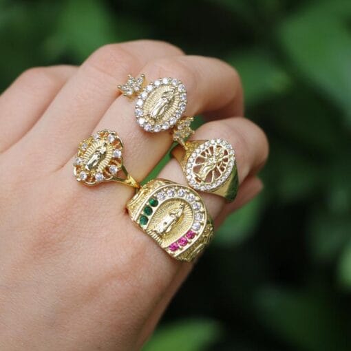 Geometric Virgin Mary Ring Collection – Adjustable Faith Jewelry in 4 Elegant Styles