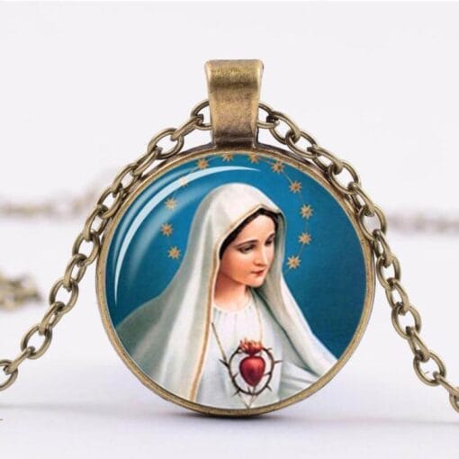 Unisex Christian necklace featuring sacred Mary image
