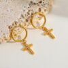 Gold cross earrings with crystal points