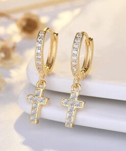 Gold cross drop earrings for faithful women