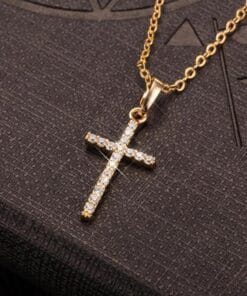 Gold cross necklace with rhinestones
