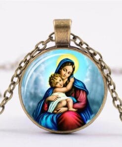 Vintage Virgin Mary necklace with glass portrait and alloy pendant