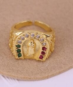 Adjustable Virgin Mary ring with modern geometric design