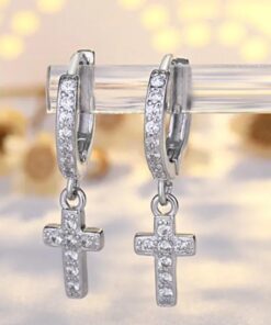 Silver cross drop earrings for protection