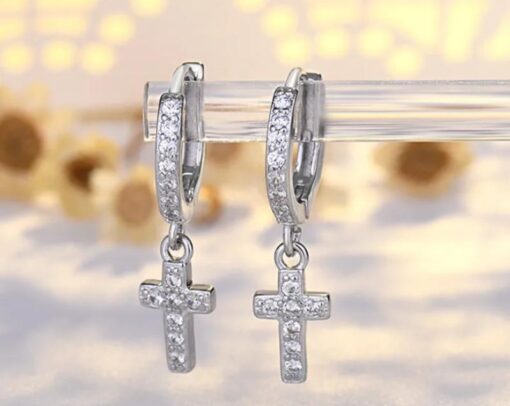 Silver cross drop earrings for protection