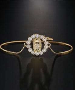 Adjustable Virgin Mary bracelet with shimmering micro-inlaid stones