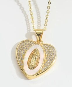 • Virgin Mary heart necklace with white gold finish