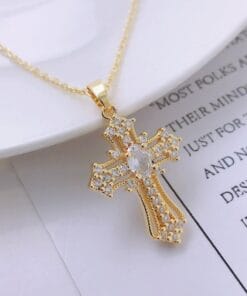 Crystal cross necklace with gold and white inlay