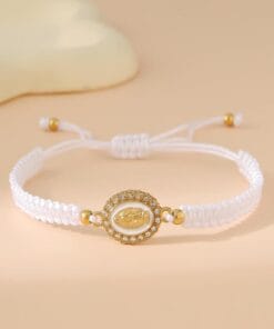 White Virgin Mary bracelet with 18K gold finish for divine protection