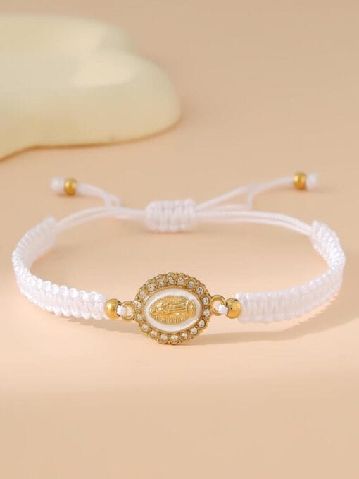 White Virgin Mary bracelet with 18K gold finish for divine protection